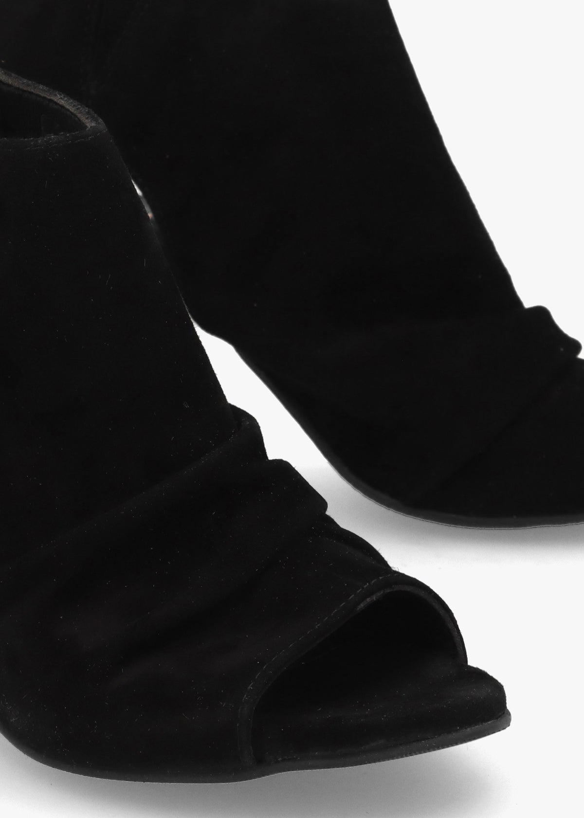 Moochy Black Suede Ruched Block Heel Sandals
