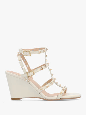 Pittedge Cream Leather Studded Wedge Sandals