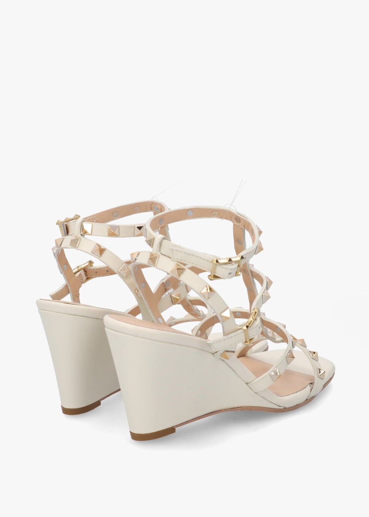 Pittedge Cream Leather Studded Wedge Sandals