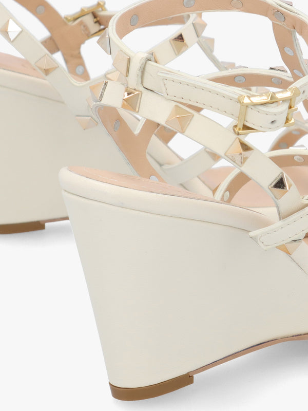 Pittedge Cream Leather Studded Wedge Sandals