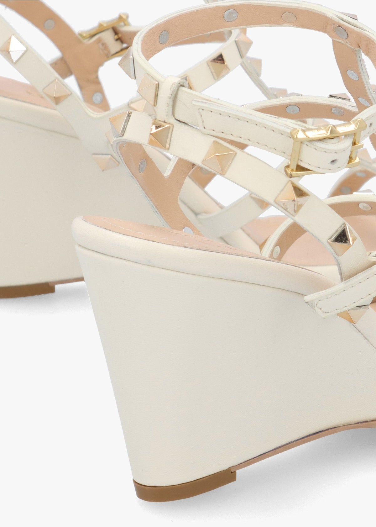 Pittedge Cream Leather Studded Wedge Sandals