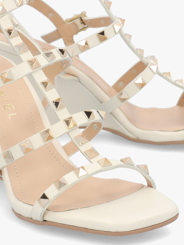 Pittedge Cream Leather Studded Wedge Sandals