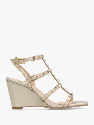 Pittedge Gold Leather Studded Wedge Sandals
