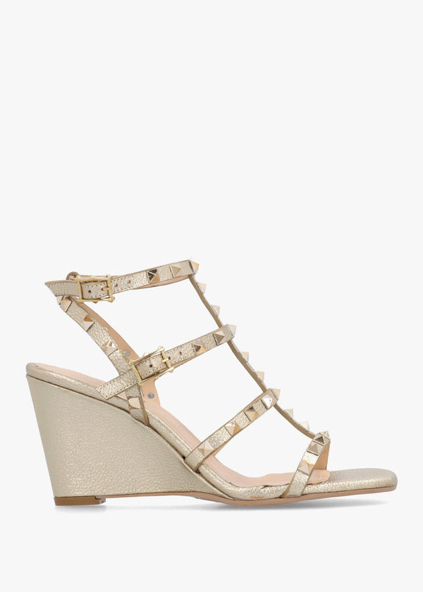 Pittedge Gold Leather Studded Wedge Sandals