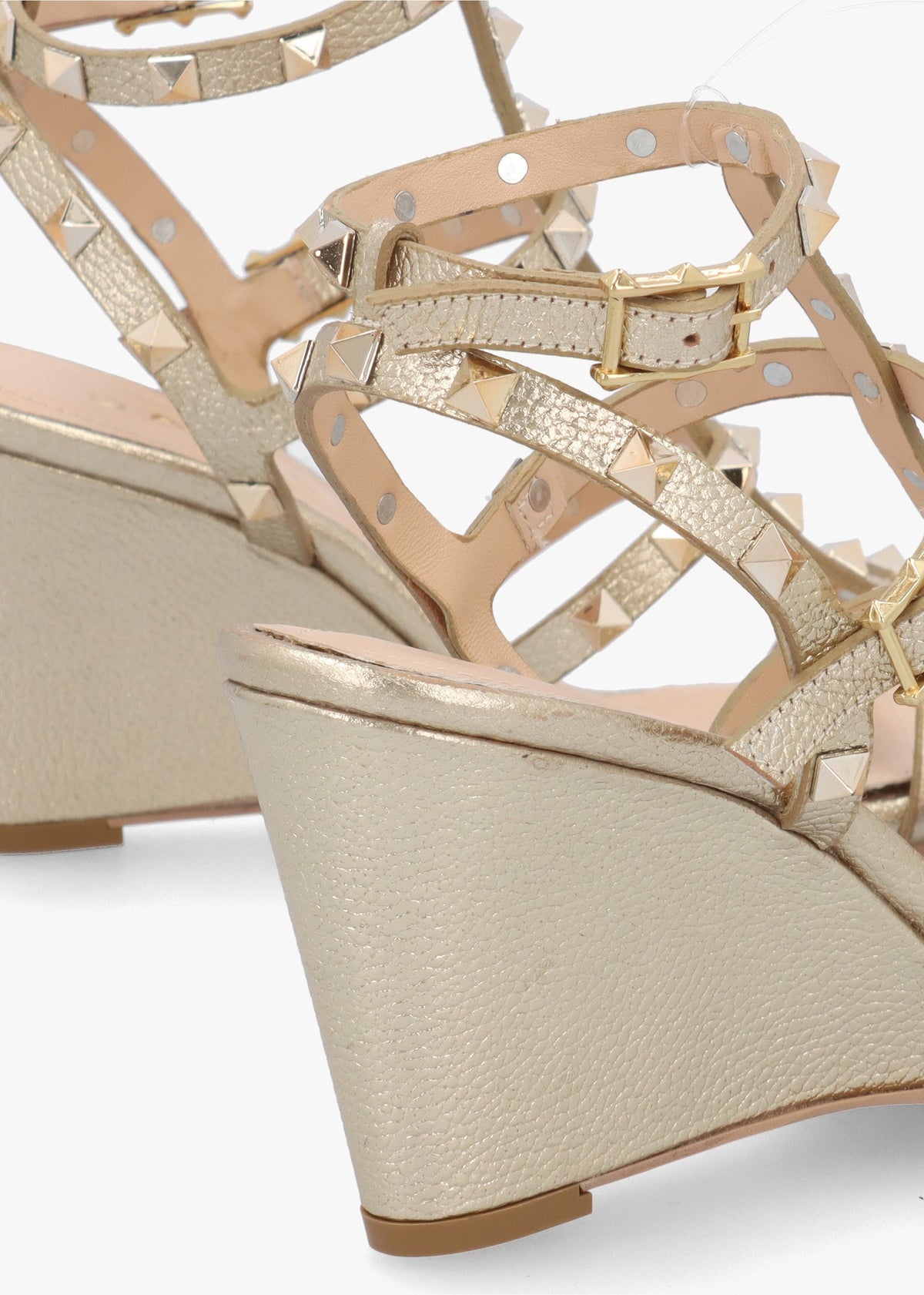 Pittedge Gold Leather Studded Wedge Sandals
