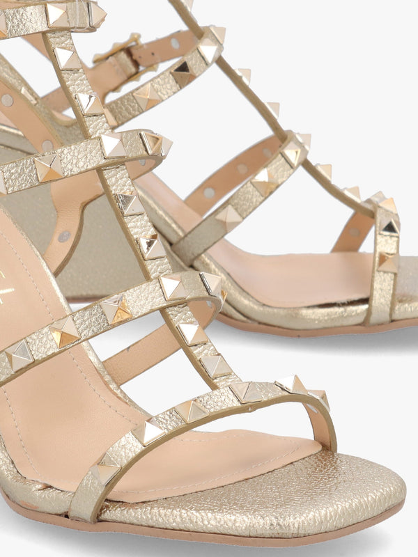 Pittedge Gold Leather Studded Wedge Sandals