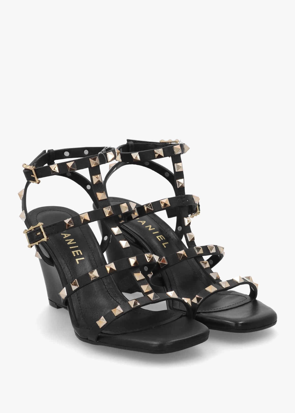 Pittedge Black Leather Studded Wedge Sandals