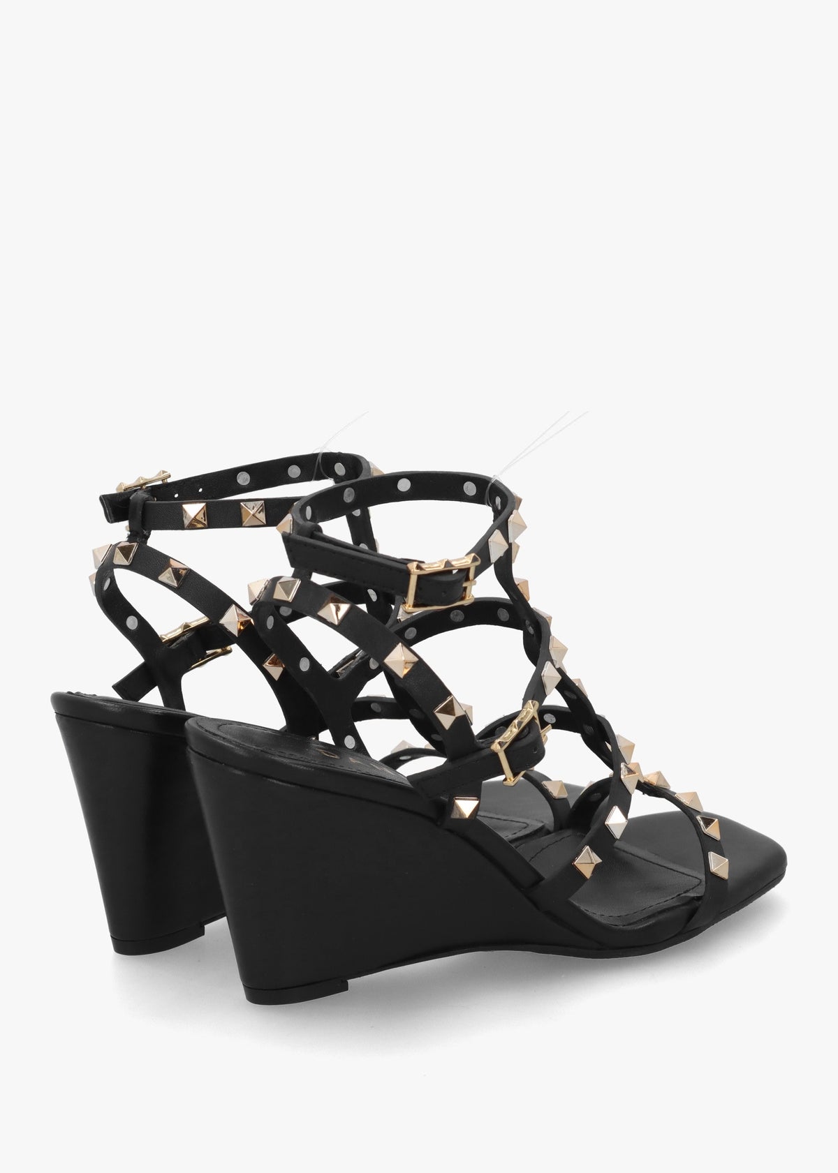 Pittedge Black Leather Studded Wedge Sandals