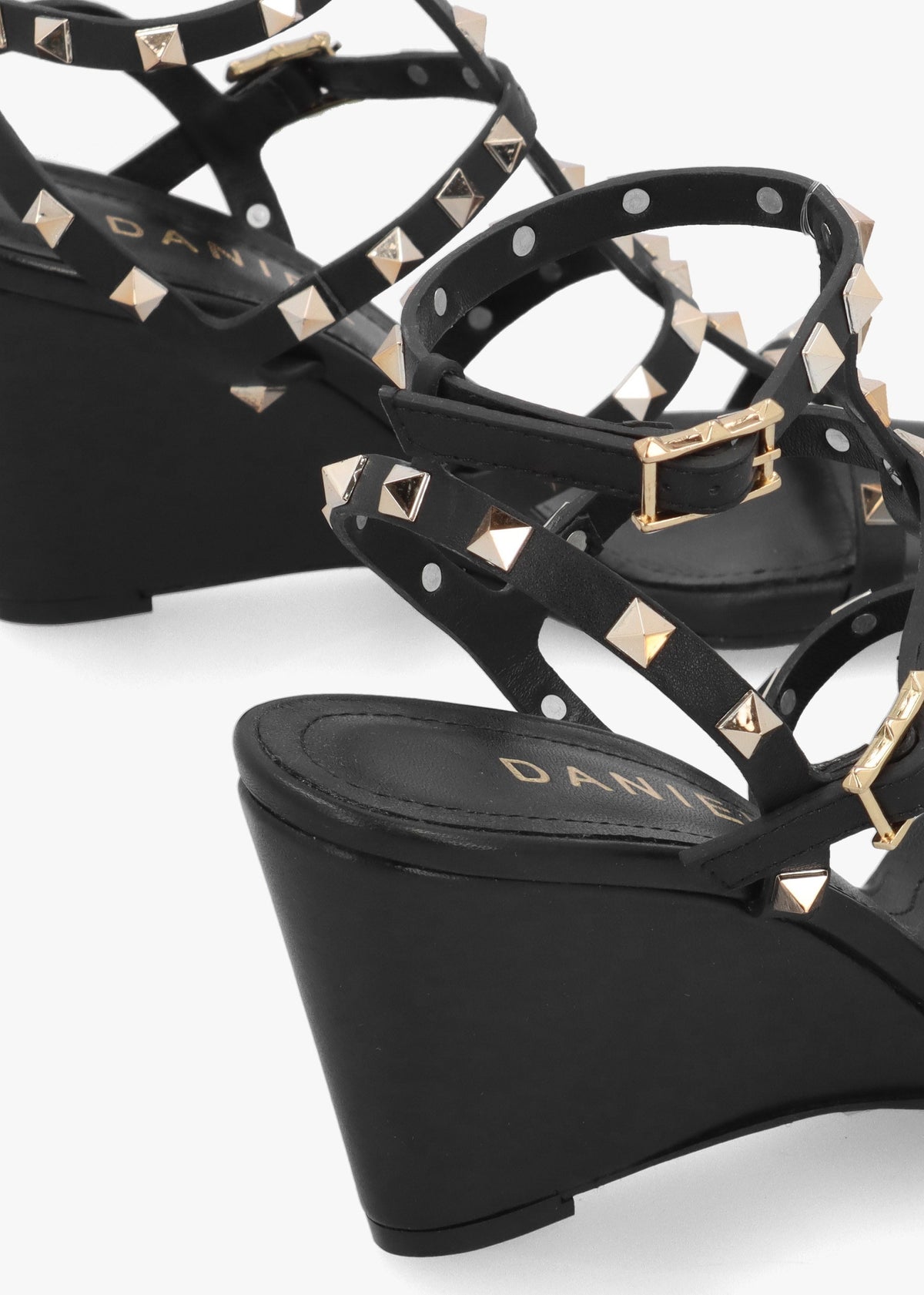 Pittedge Black Leather Studded Wedge Sandals