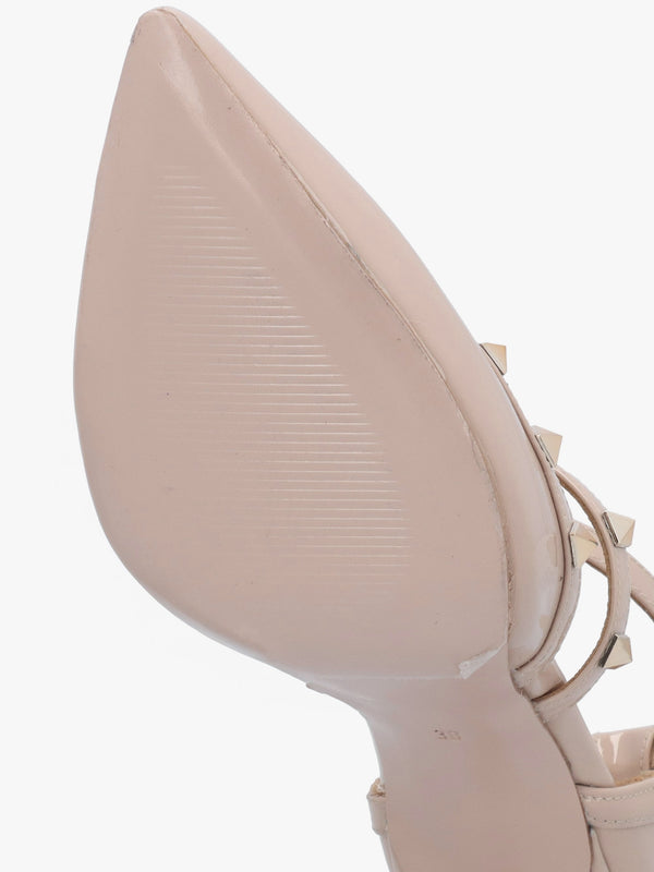 Poltiff Nude Patent Leather Studded T-Bar Court Shoes