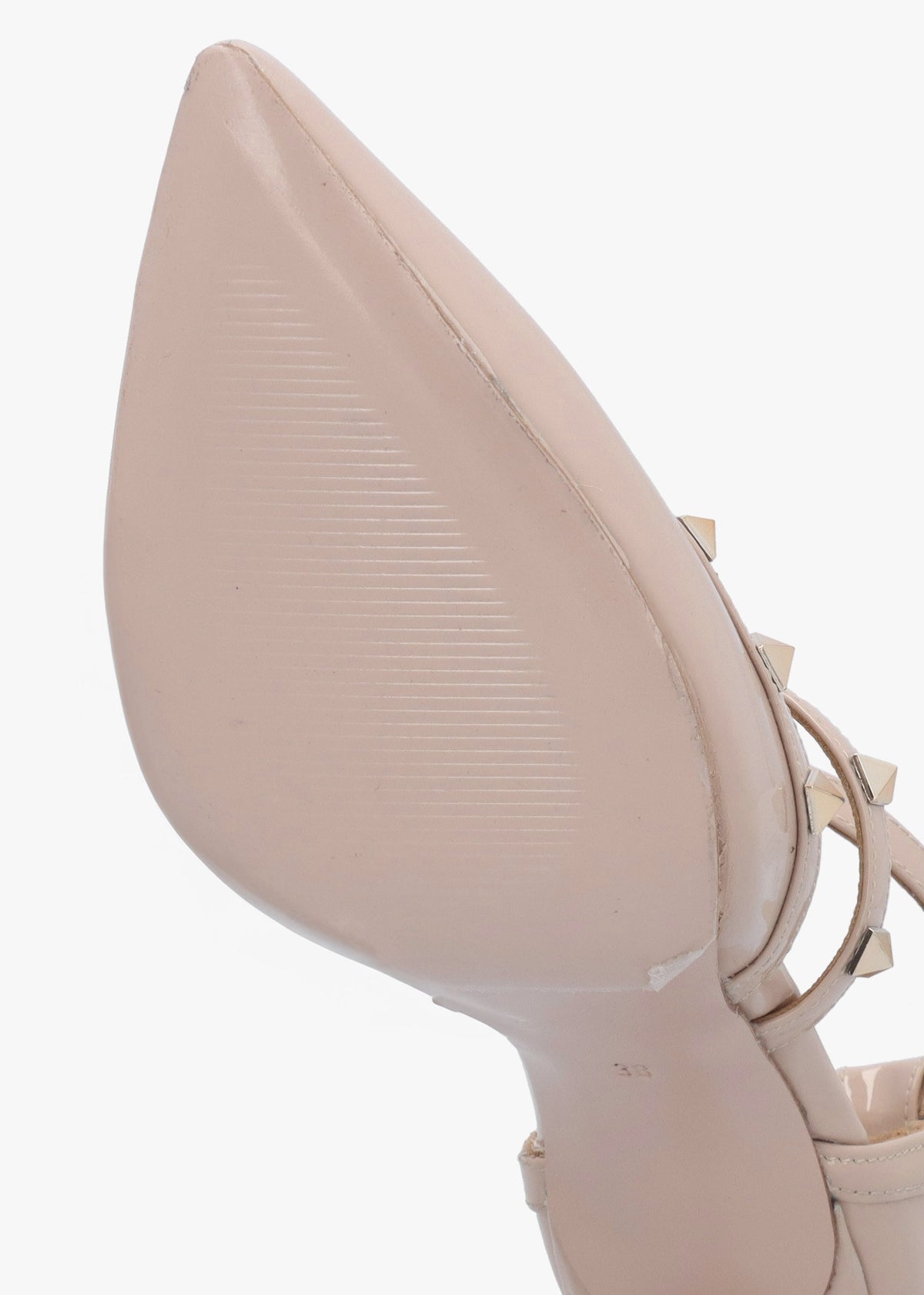 Poltiff Nude Patent Leather Studded T-Bar Court Shoes