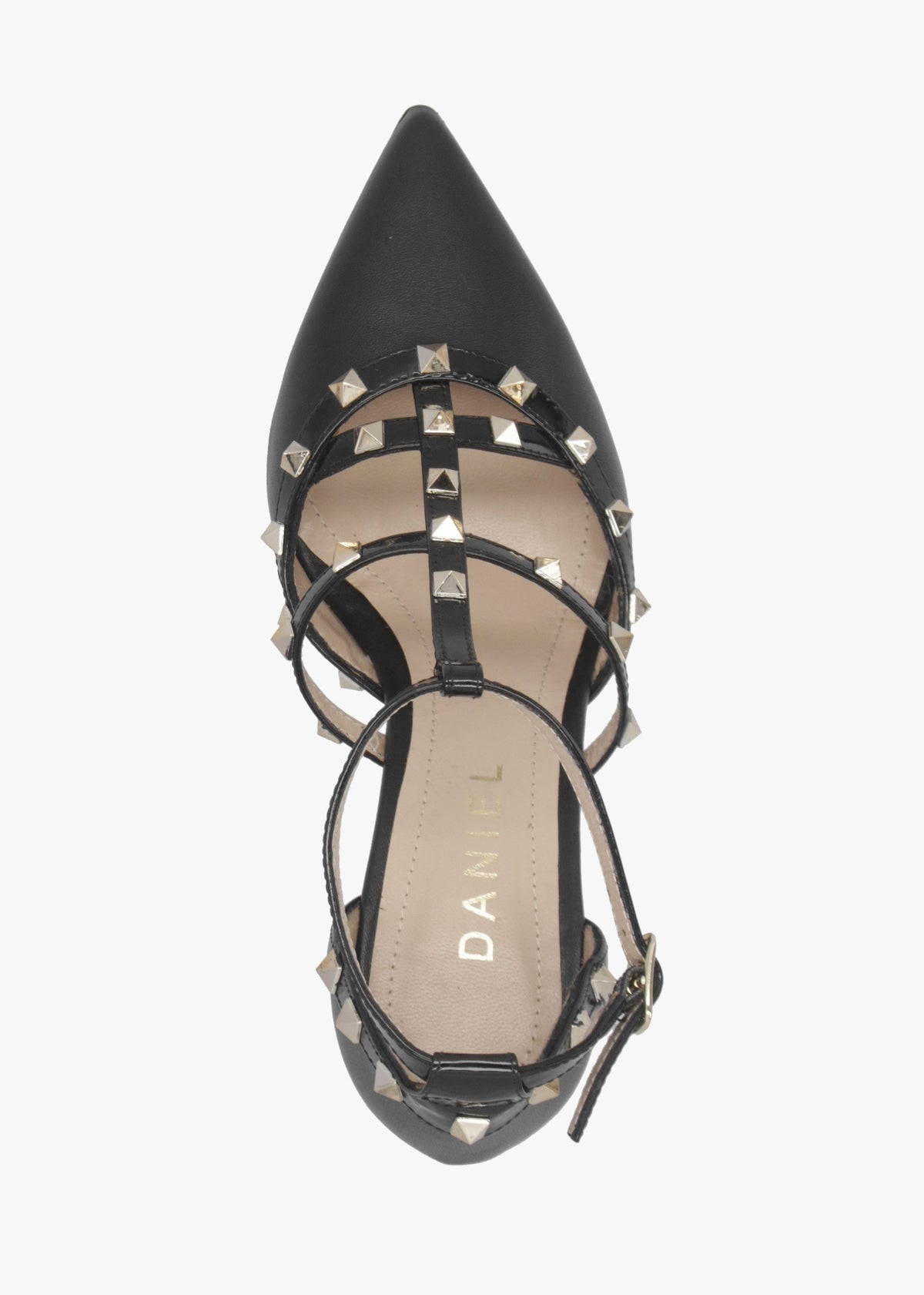 Poltiff Black Leather Studded T-Bar Court Shoes