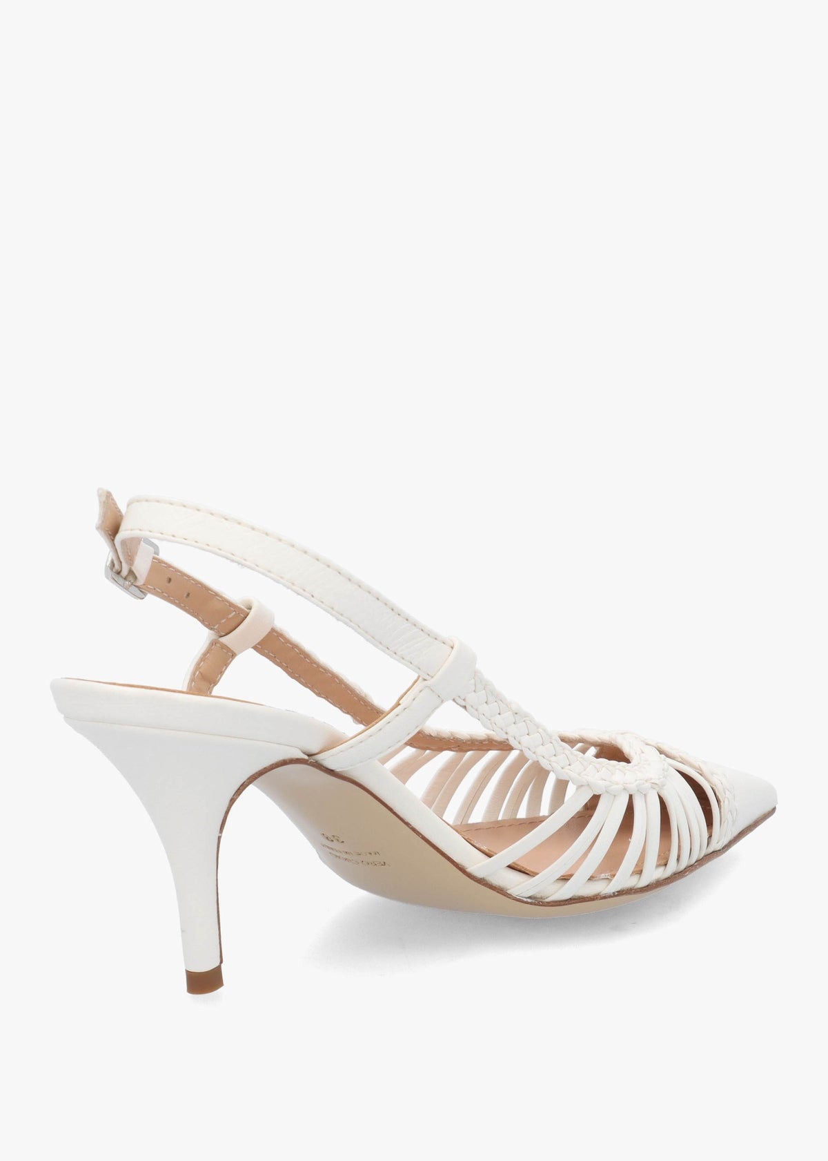 Nuri White Leather Plaited Cage Heel Sling Backs