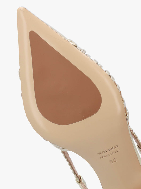Nuri Gold Leather Plaited Cage Heel Sling Backs