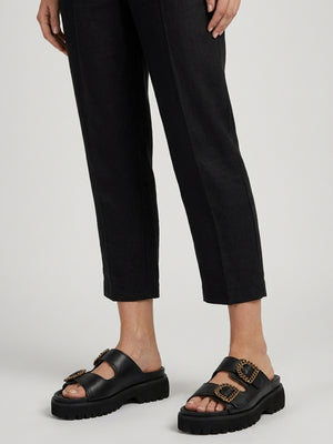 Annes Black Leather Chunky Mules