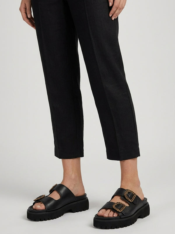 Annes Black Leather Chunky Mules