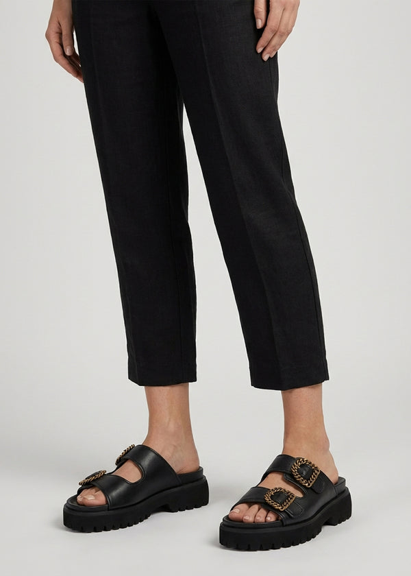Annes Black Leather Chunky Mules