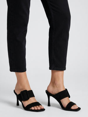 Eilish Black Suede Buckle Heeled Mules