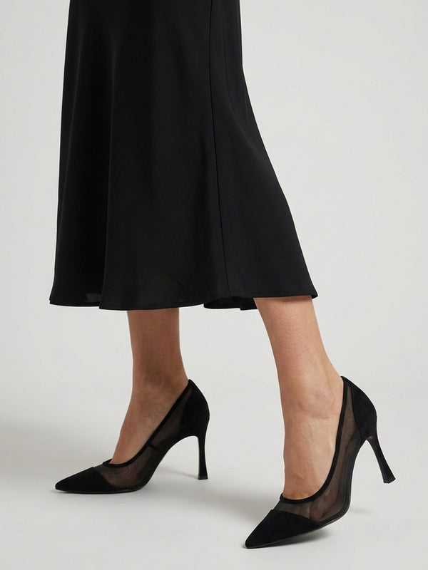 Elphaba Black Suede & Mesh Heeled Court Shoes
