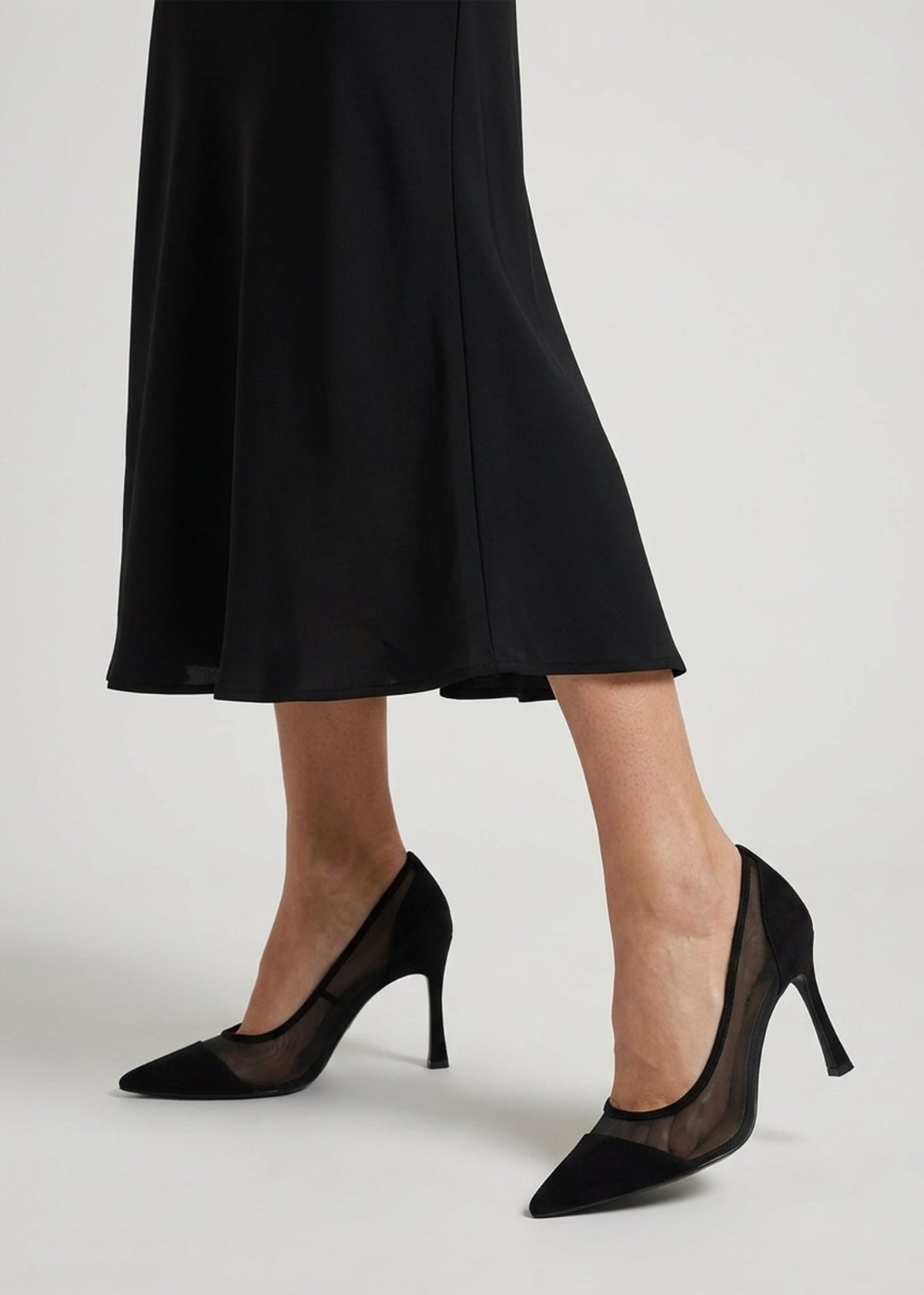 Elphaba Black Suede & Mesh Heeled Court Shoes