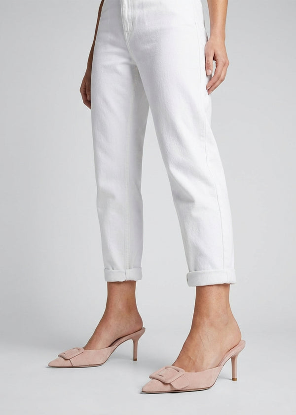 Etta Nude Suede Buckle Trim Heeled Mules