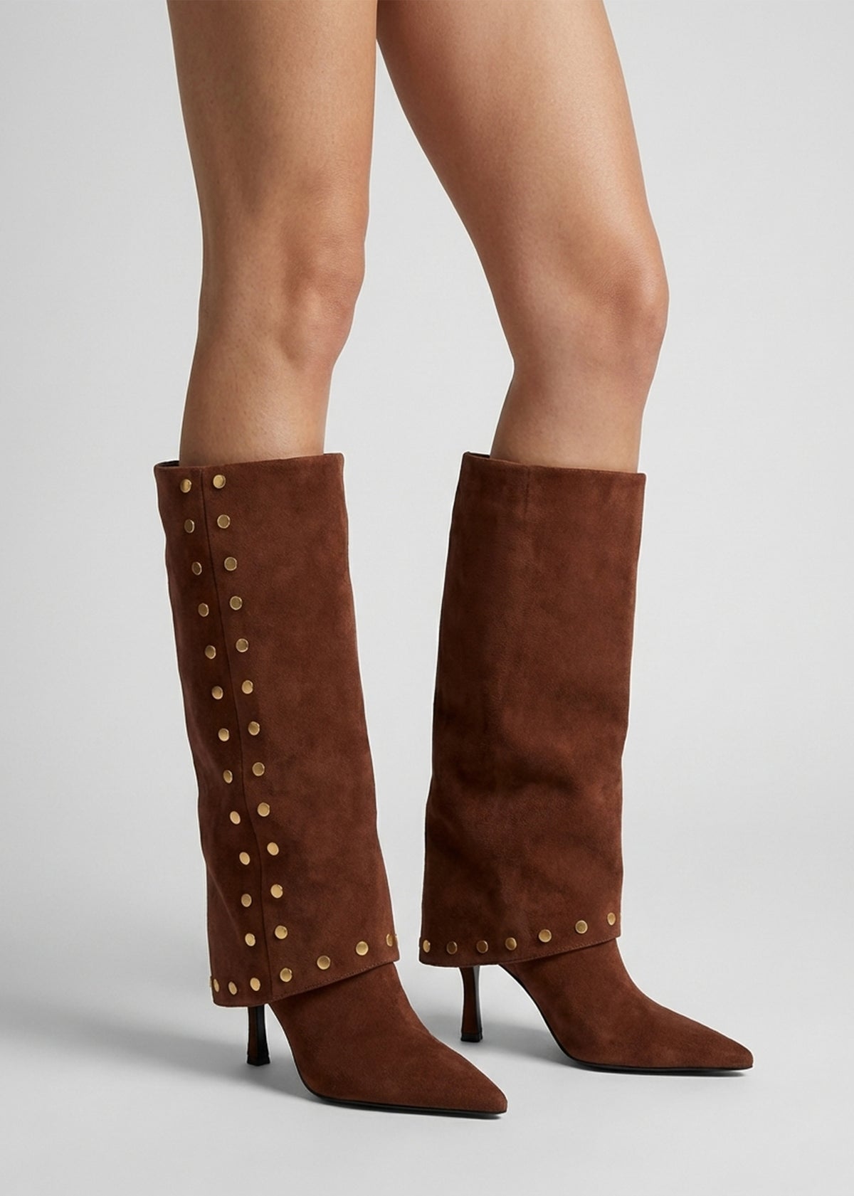 Lootie Tan Fold Over Heeled Knee Boots