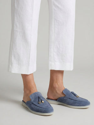 Siani Blue Suede Loafer Mules