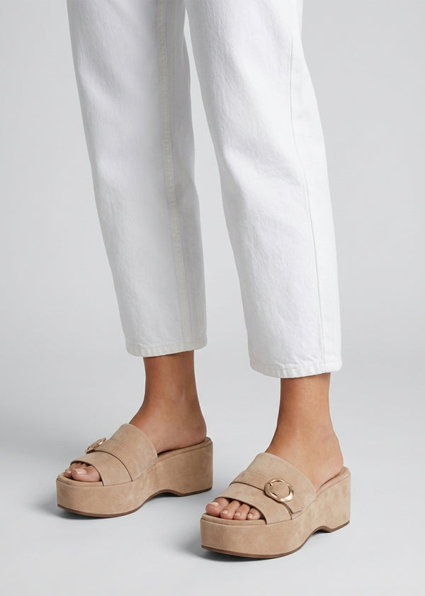 Slate Beige Suede One Bar Flatform Mules