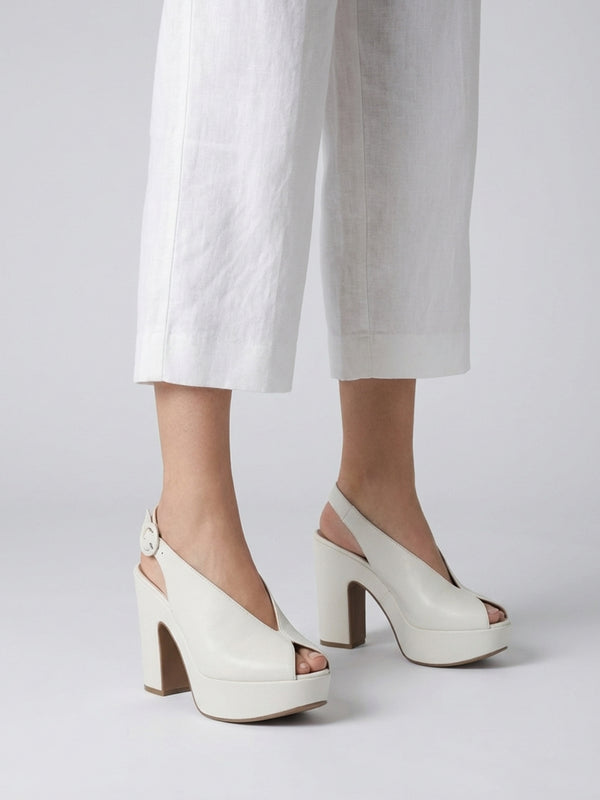 Solay Cream Leather Platform Heeled Sandals