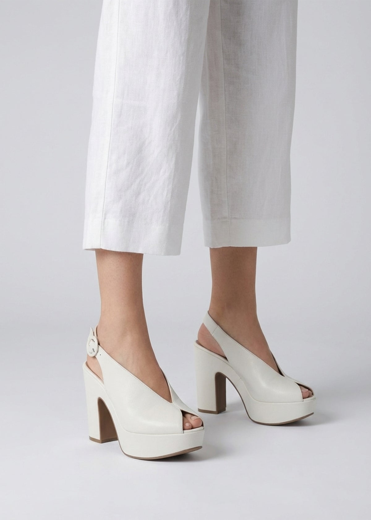 Solay Cream Leather Platform Heeled Sandals