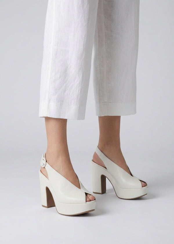 Solay Cream Leather Platform Heeled Sandals