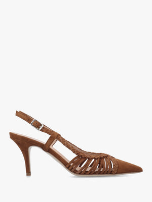 Nuri Tan Suede Plaited Cage Heel Sling Backs