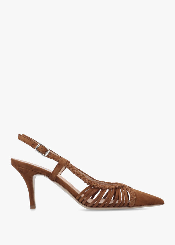 Nuri Tan Suede Plaited Cage Heel Sling Backs