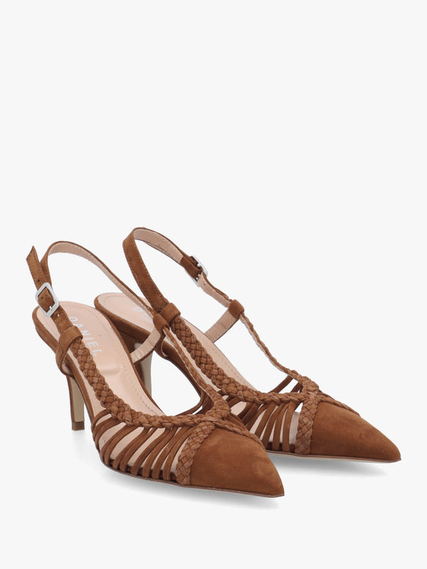 Nuri Tan Suede Plaited Cage Heel Sling Backs