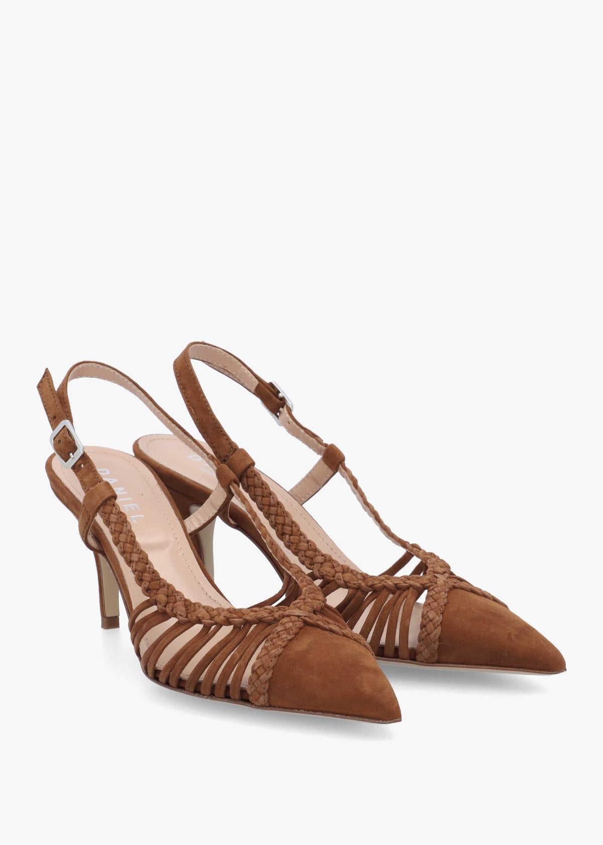 Nuri Tan Suede Plaited Cage Heel Sling Backs