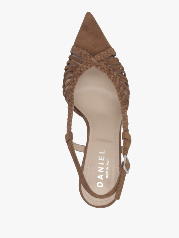 Nuri Tan Suede Plaited Cage Heel Sling Backs