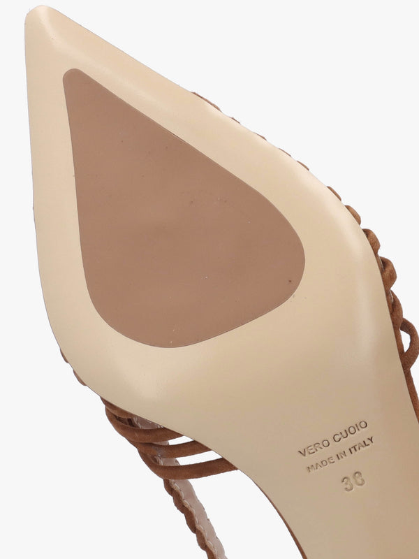 Nuri Tan Suede Plaited Cage Heel Sling Backs