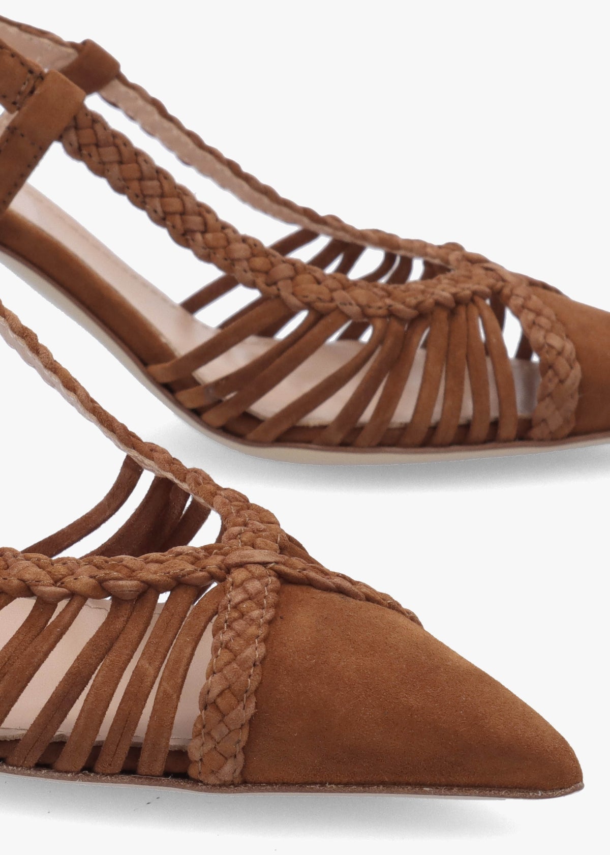 Nuri Tan Suede Plaited Cage Heel Sling Backs