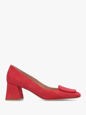 Nessie Red Suede Block Heel Court Shoes
