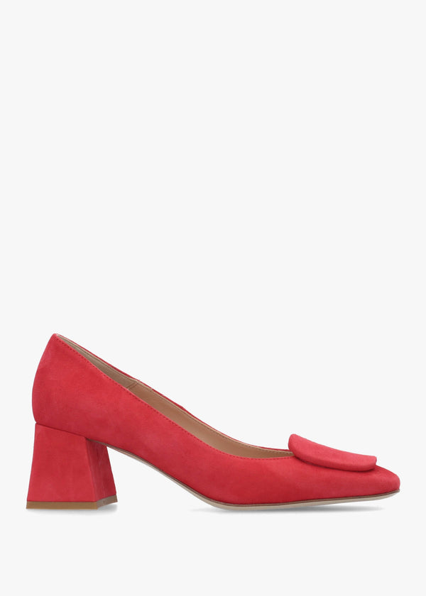 Nessie Red Suede Block Heel Court Shoes