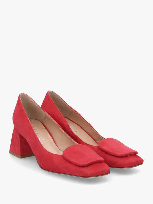 Nessie Red Suede Block Heel Court Shoes