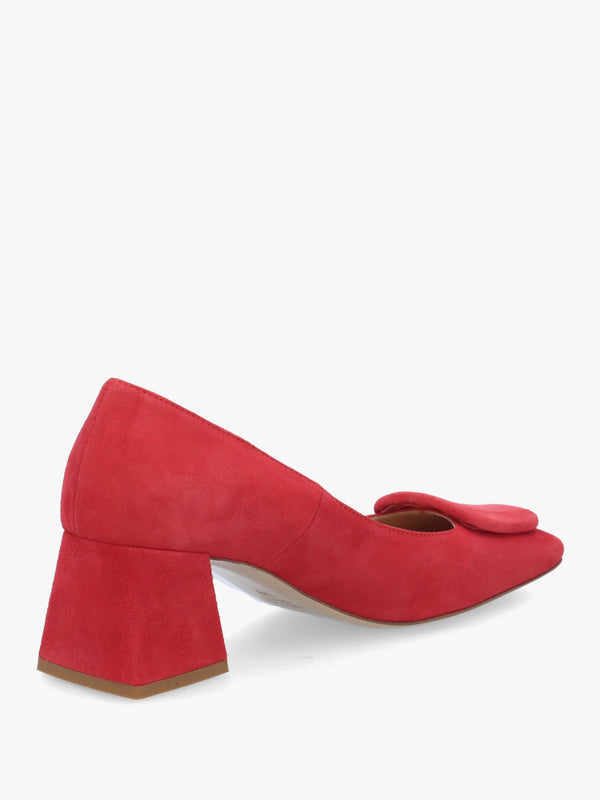 Nessie Red Suede Block Heel Court Shoes