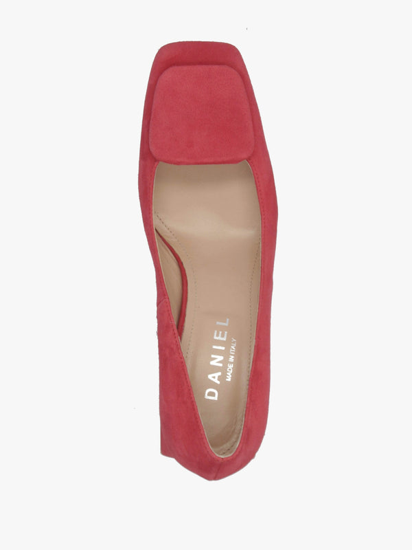 Nessie Red Suede Block Heel Court Shoes