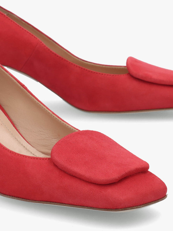 Nessie Red Suede Block Heel Court Shoes