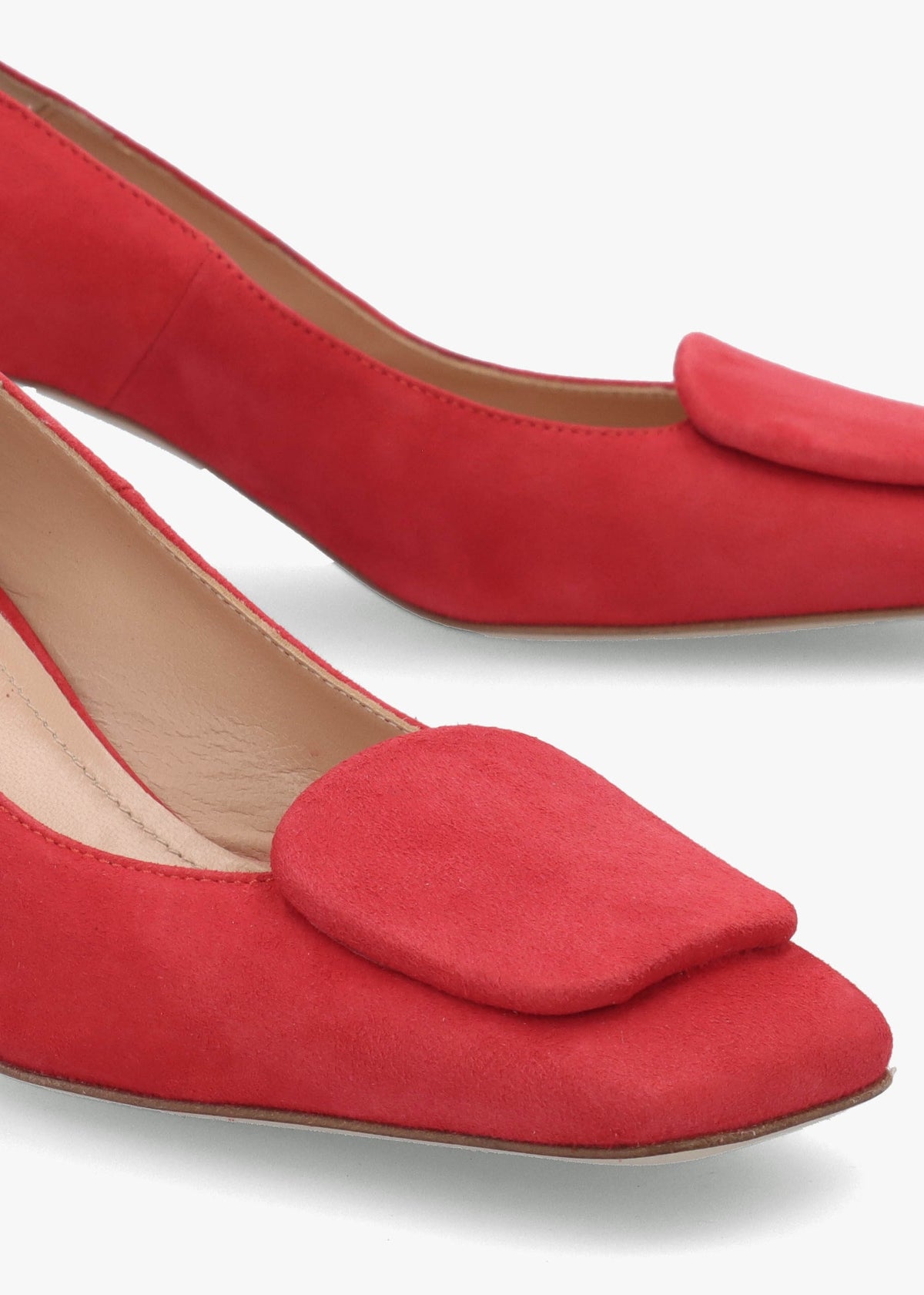 Nessie Red Suede Block Heel Court Shoes