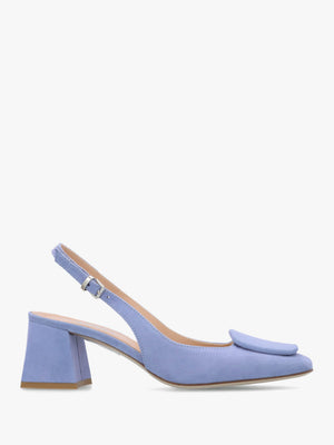 Nessie Blue Suede Block Heel Sling Backs