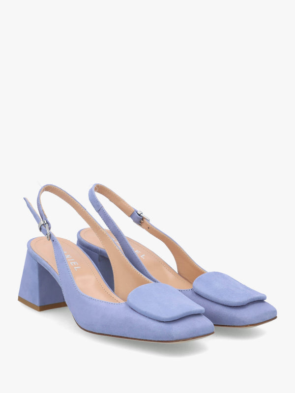 Nessie Blue Suede Block Heel Sling Backs