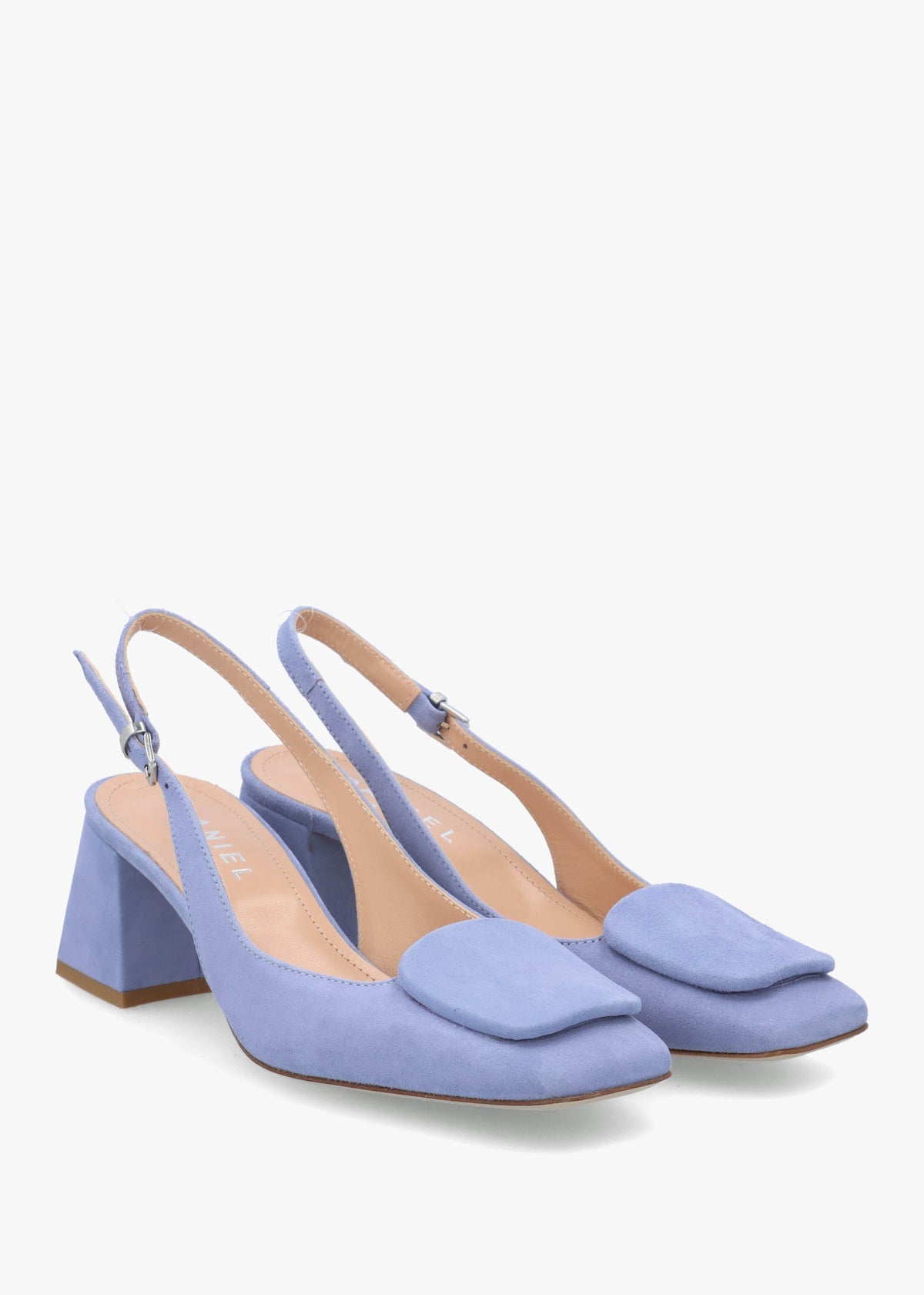 Nessie Blue Suede Block Heel Sling Backs