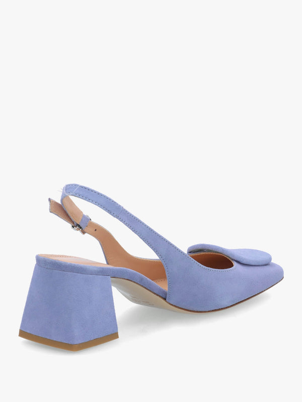 Nessie Blue Suede Block Heel Sling Backs