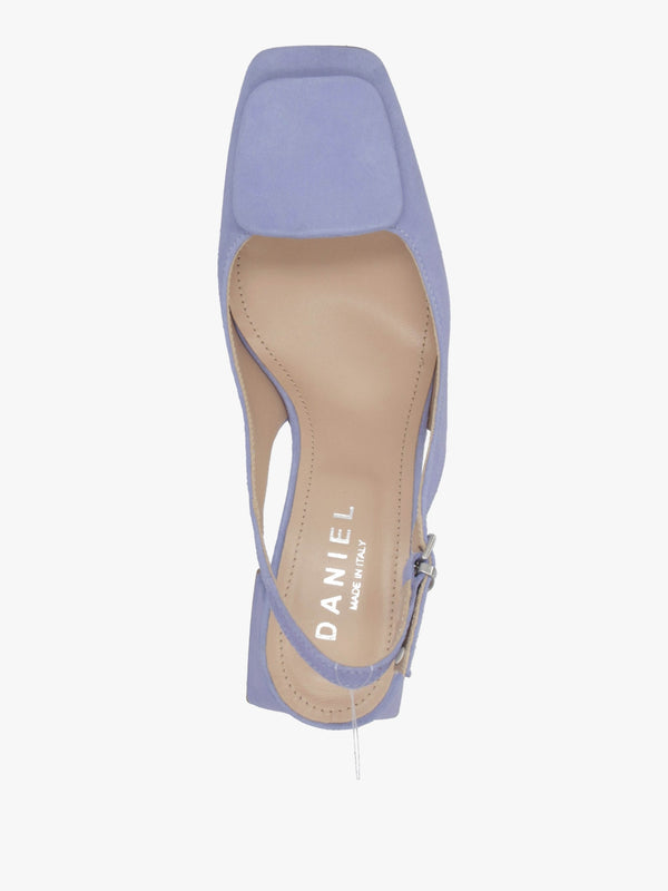 Nessie Blue Suede Block Heel Sling Backs